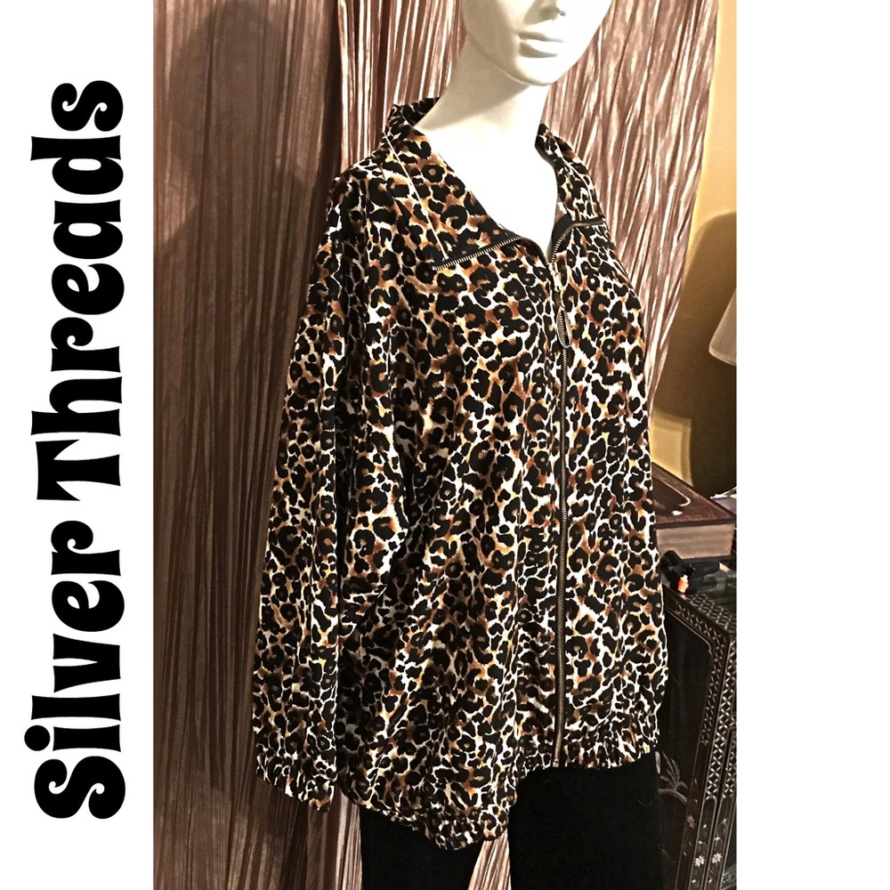 Silver Threads Animal Print Zippered Jacket 3X